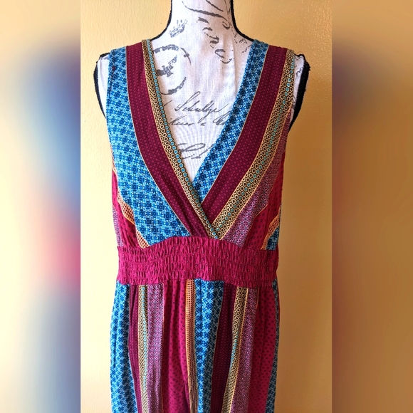 AVON BOHO Multi Color Maxi VNeck Dress Size Large - Picture 4 of 6